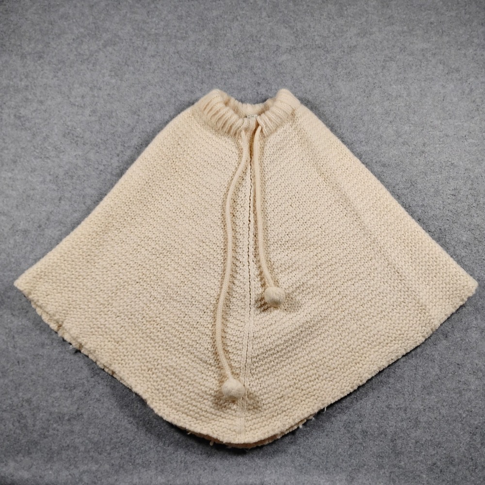 Vintage Nordstrom Knit Poncho Cape Women One Size Cream Wool Blend Made In Italy
